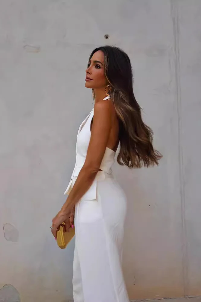 Open Back Halter Two Piece Vest Pants Set - Image 4