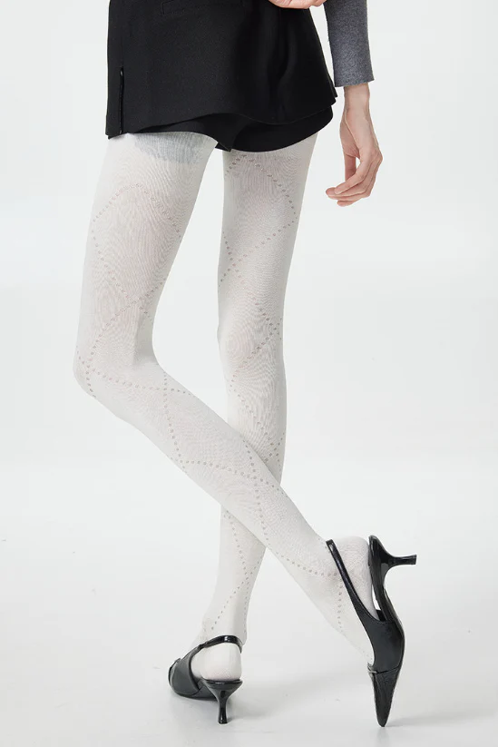 Openwork Sheer Black Diamond Pattern Tights - Image 8