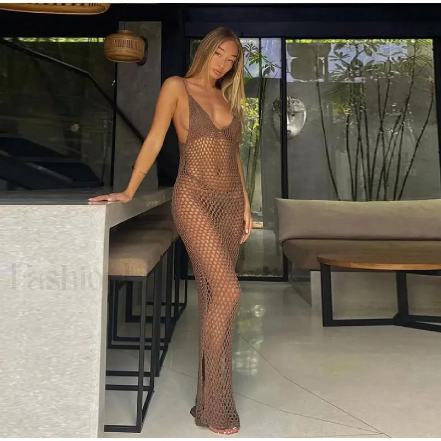Orange Halter Square Neck Cut Out Wrap Style Cover Up - Image 2