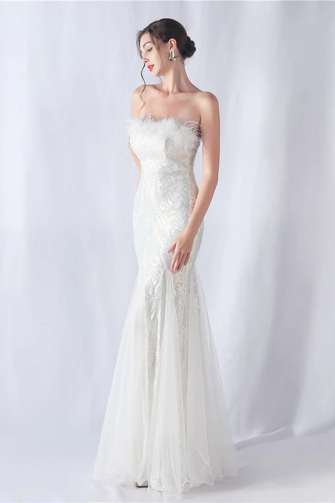 Ostrich Feather Sequin Evening Party Dress - Image 6