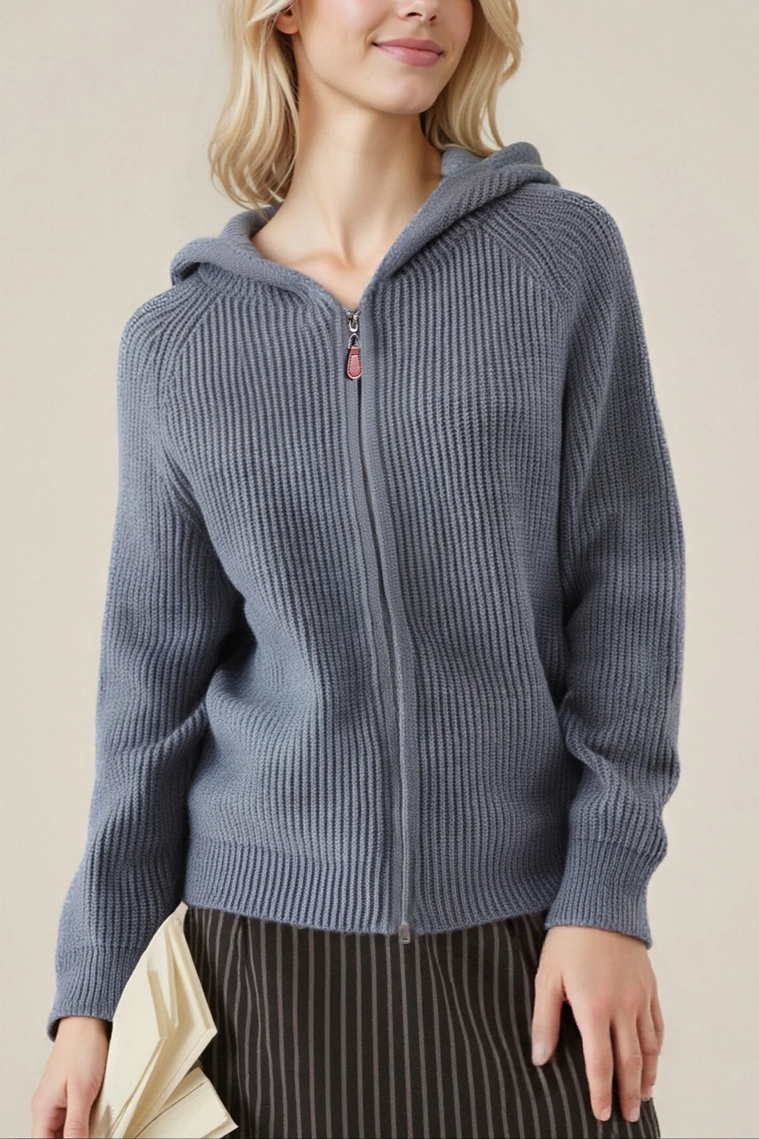 Oversized Hooded Zipper Sweater - Image 3