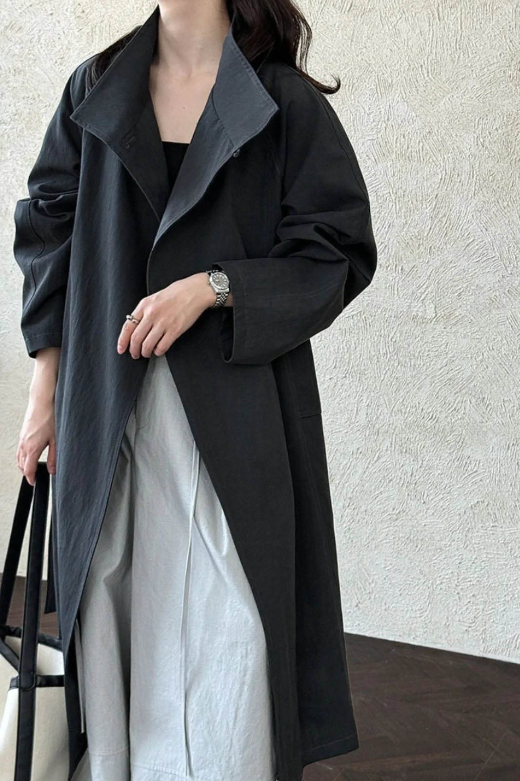 Oversized One Button Stand Collar Overcoat - Image 12