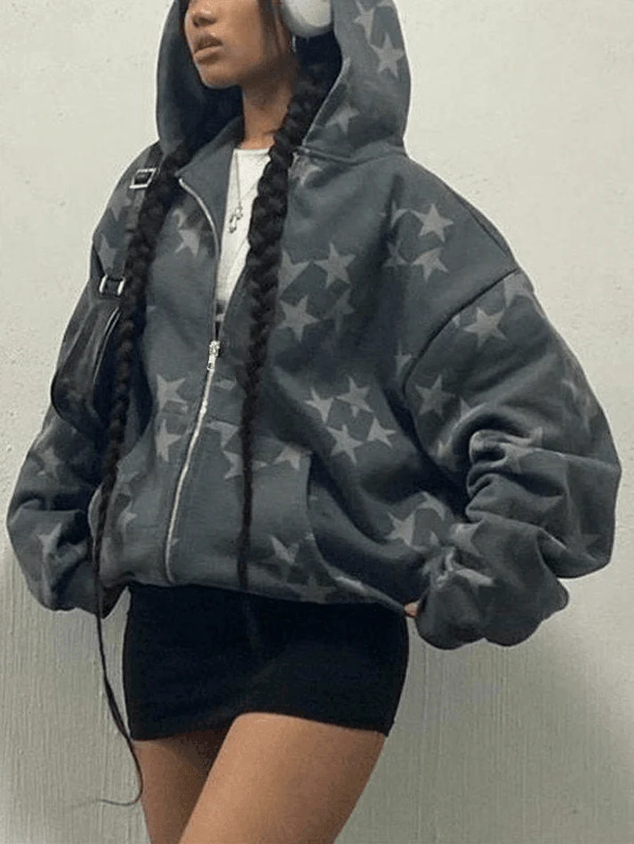 Star Print Zip Up Hoodie - Image 3