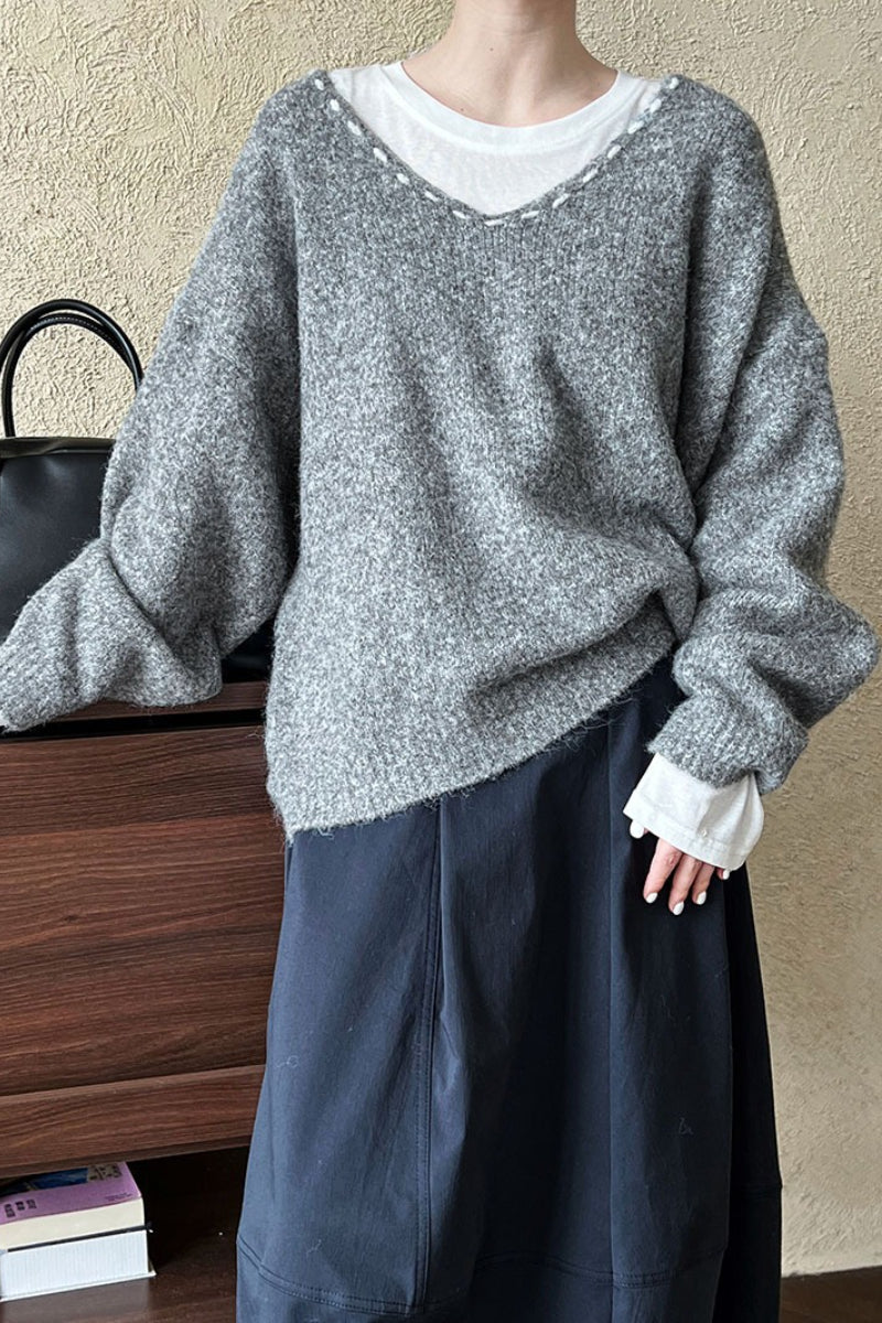 Oversized V-Neck Knit Sweater - Image 10