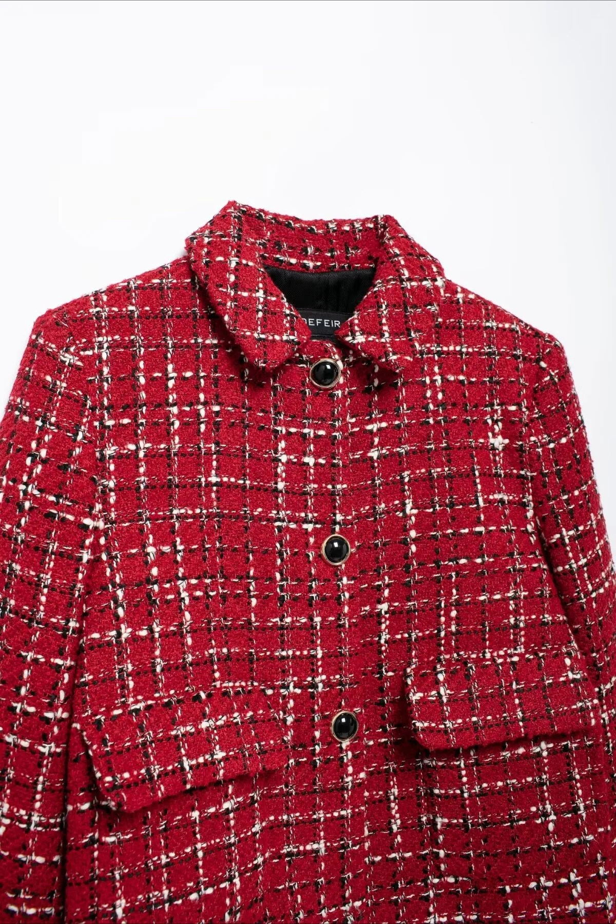 Padded Shoulder Tweed Two Piece Blazer Skirt Set - Image 6