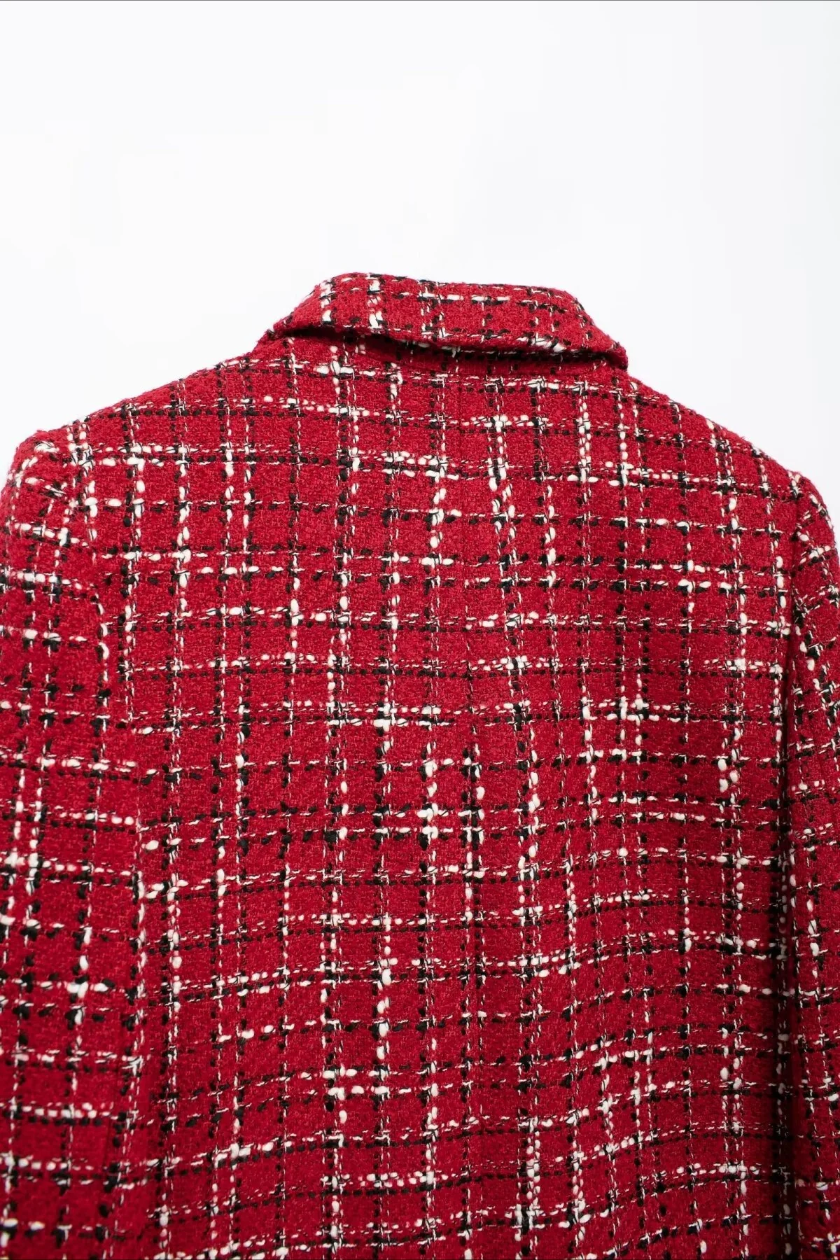 Padded Shoulder Tweed Two Piece Blazer Skirt Set - Image 8