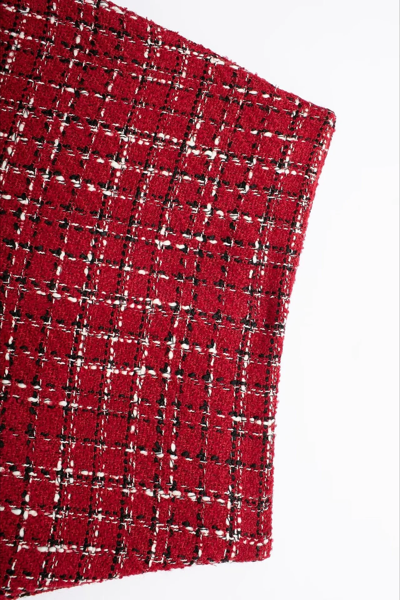 Padded Shoulder Tweed Two Piece Blazer Skirt Set - Image 9