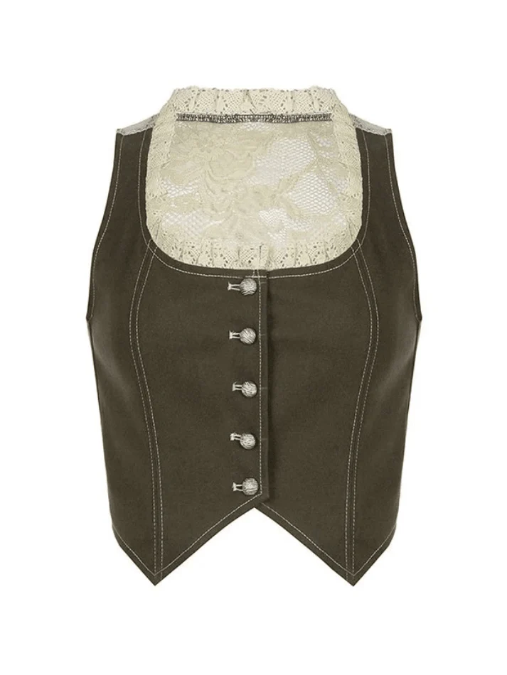 Paneled Lace Button Front Corset Top - Image 15