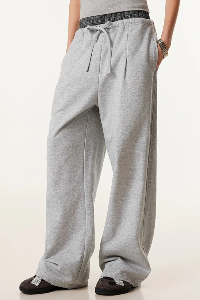 Patchwork Double Waist Wide Leg Athletic Pants