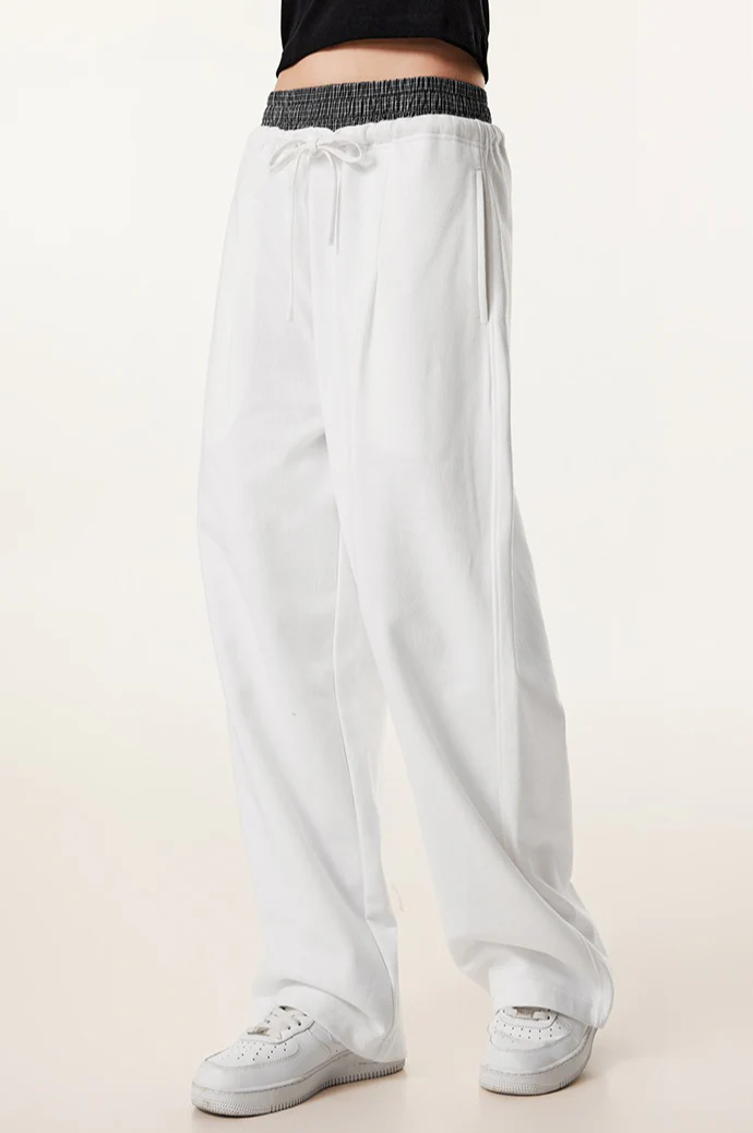Patchwork Double Waist Wide Leg Athletic Pants - Image 7