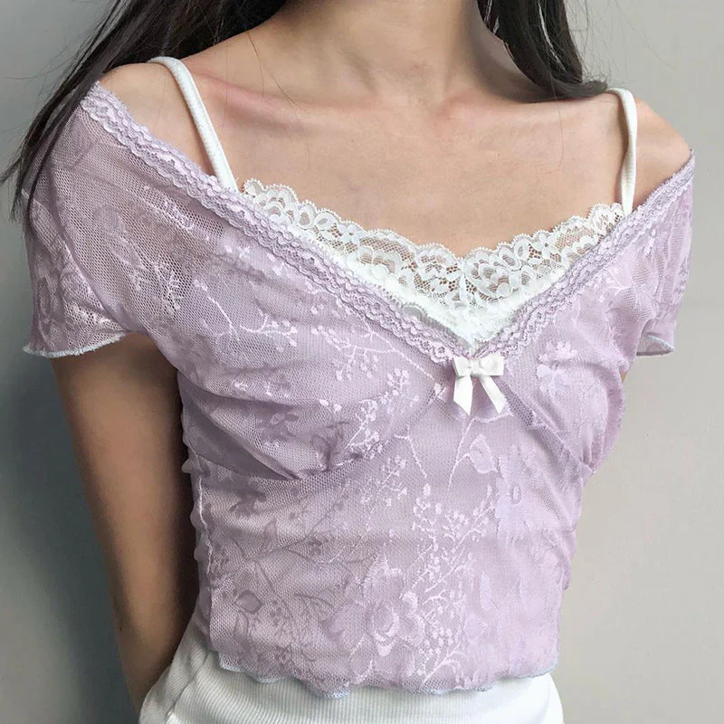 Patchwork Lace Crop Top - Image 2