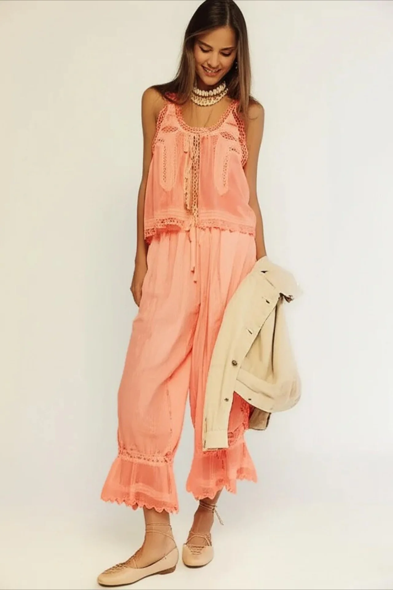 Patchwork Lace Sleeveless Top Boho Pants Set - Image 7