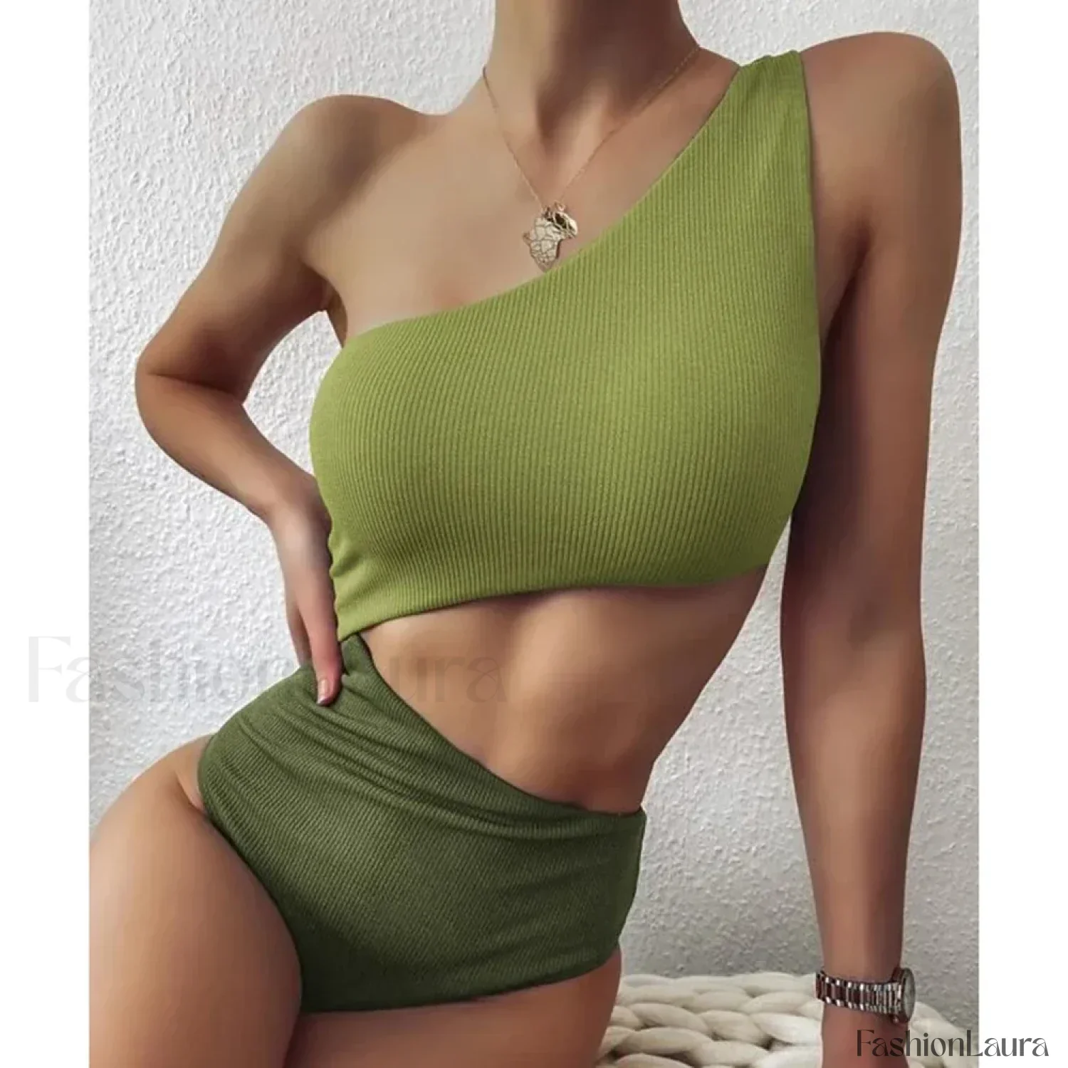 Patchwork One Shoulder Hollow One Piece - Image 24