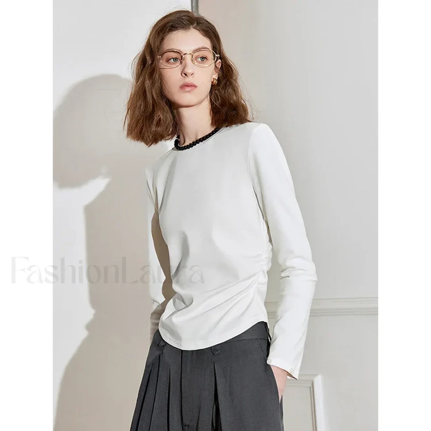 Patchwork Plaid Slim Fit Pullover T-Shirt - Image 2
