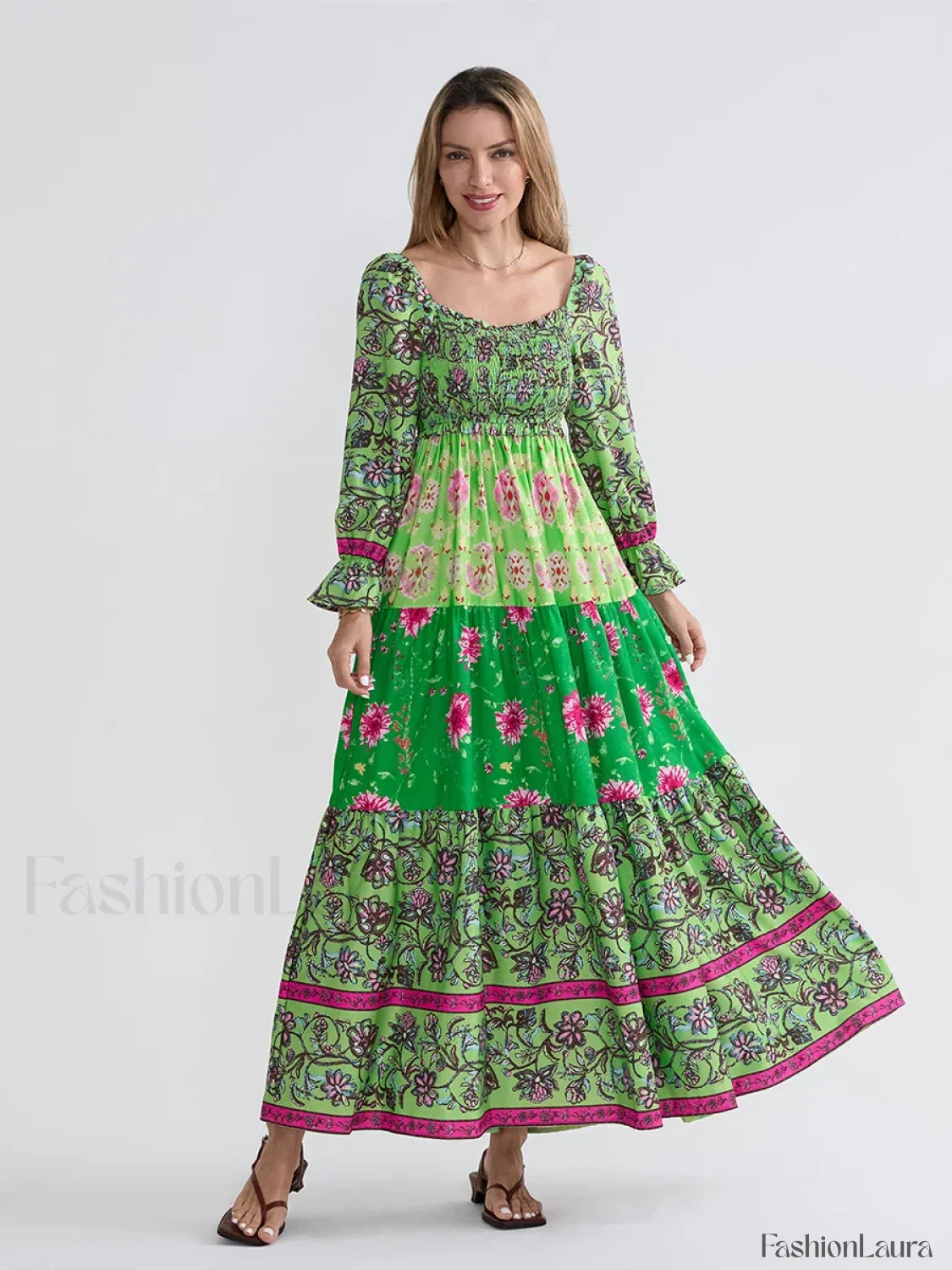 Patchwork Puff Sleeve Boho Dress - Image 29