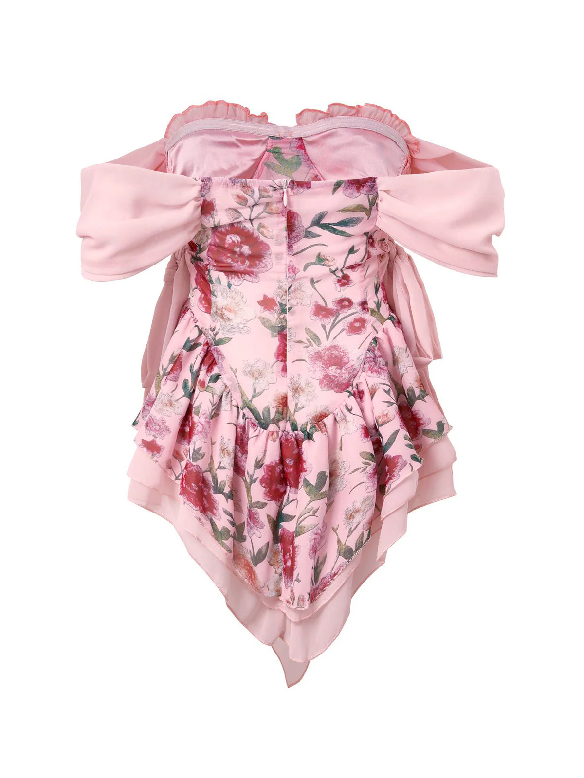 Patchwork Ruffle Bardot Floral Mini Dress - Image 14