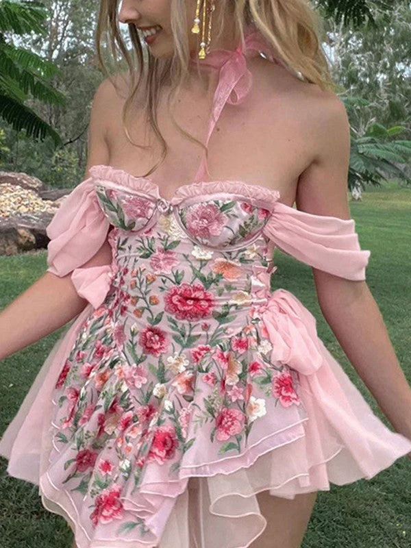 Patchwork Ruffle Bardot Floral Mini Dress - Image 18