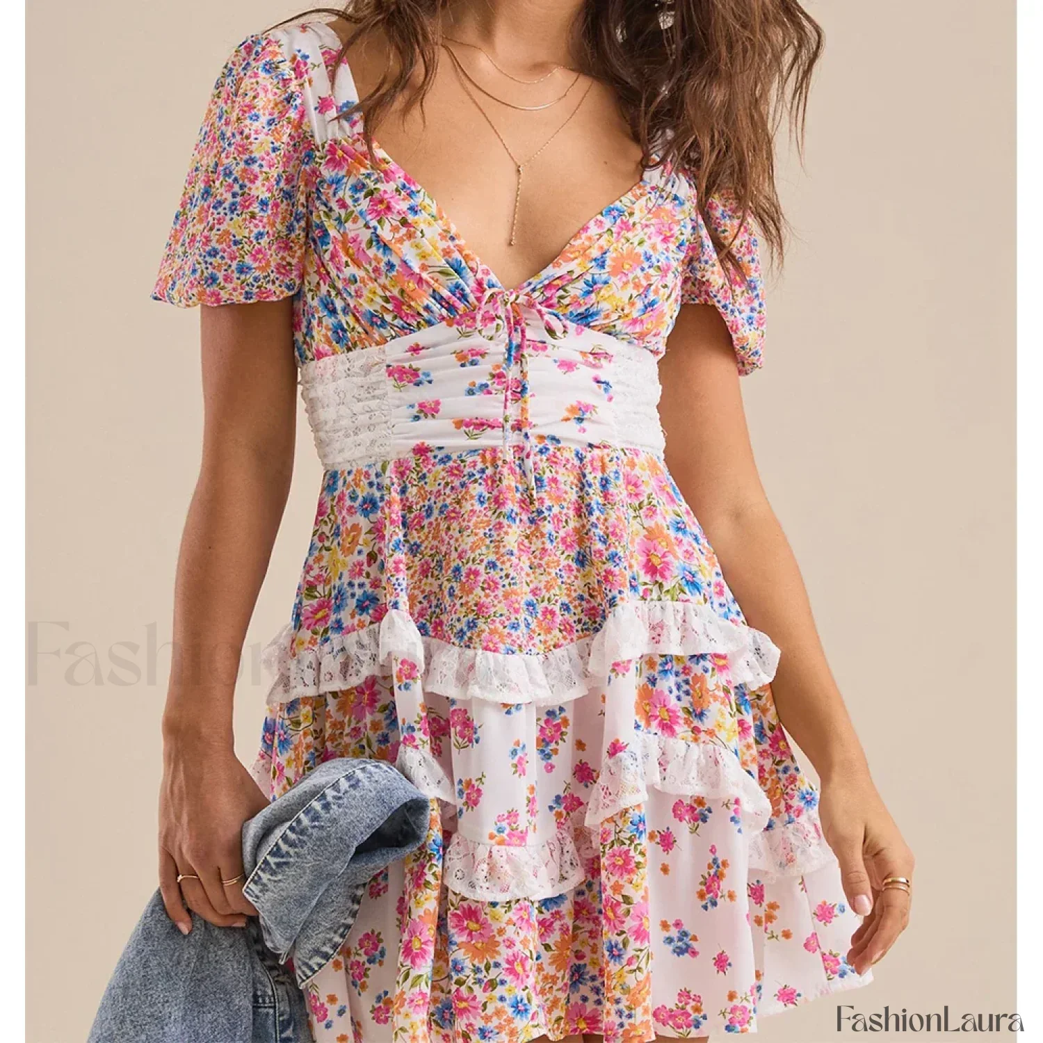 Patchwork Tiered Floral Dress - Image 12