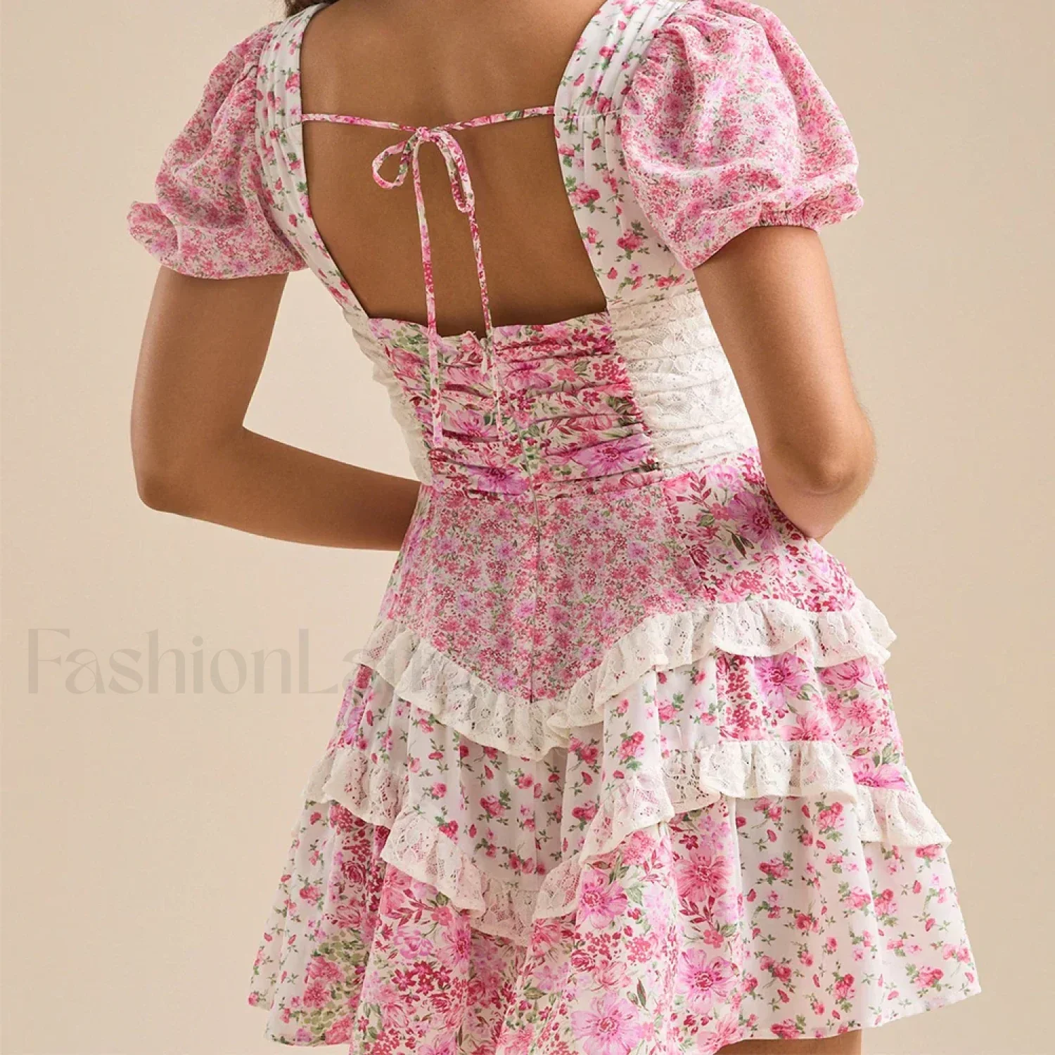 Patchwork Tiered Floral Dress - Image 8