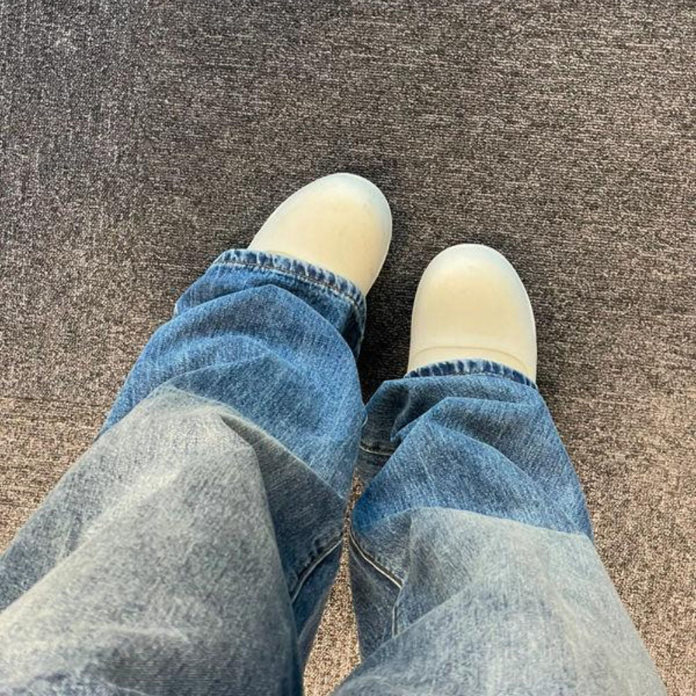 Patchwork Waist High Rise Boyfriend Jeans - Image 6