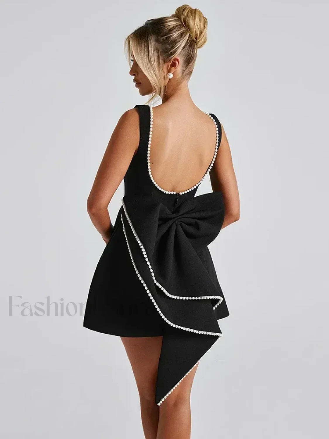 Pearl Bow Sleeveless Mini Dress - Image 3
