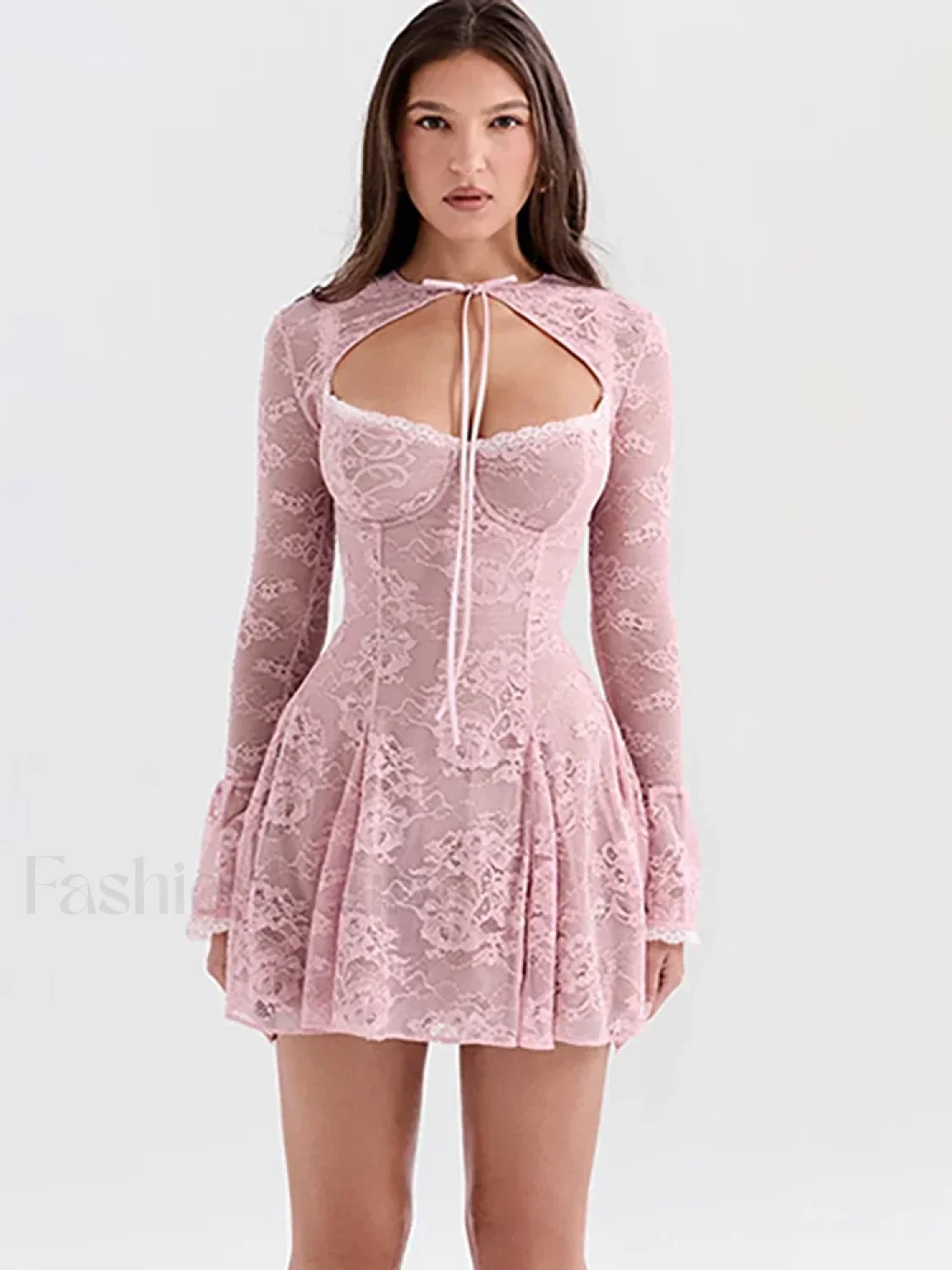 Pink Floral Flare-Sleeve Mini Dress - Image 10