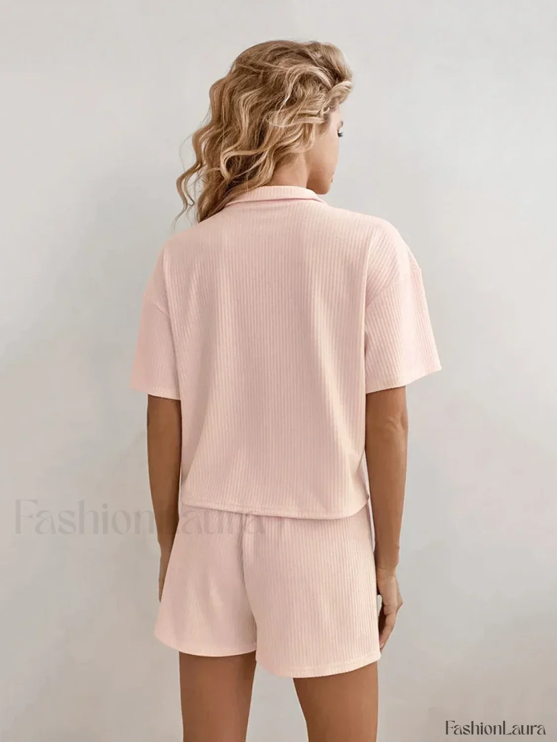 Pink Short Sleeve Pajama Shorts Two Piece Set - Image 7