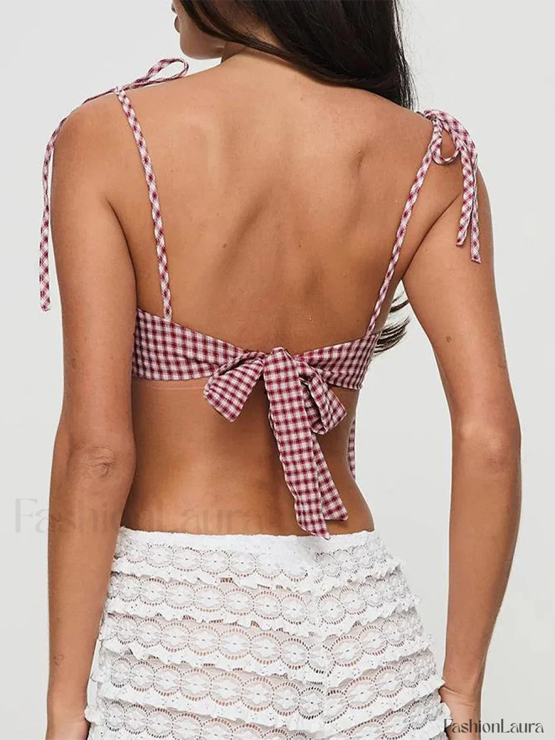 Plaid Backless Bow-Tie Crop Top - Image 12