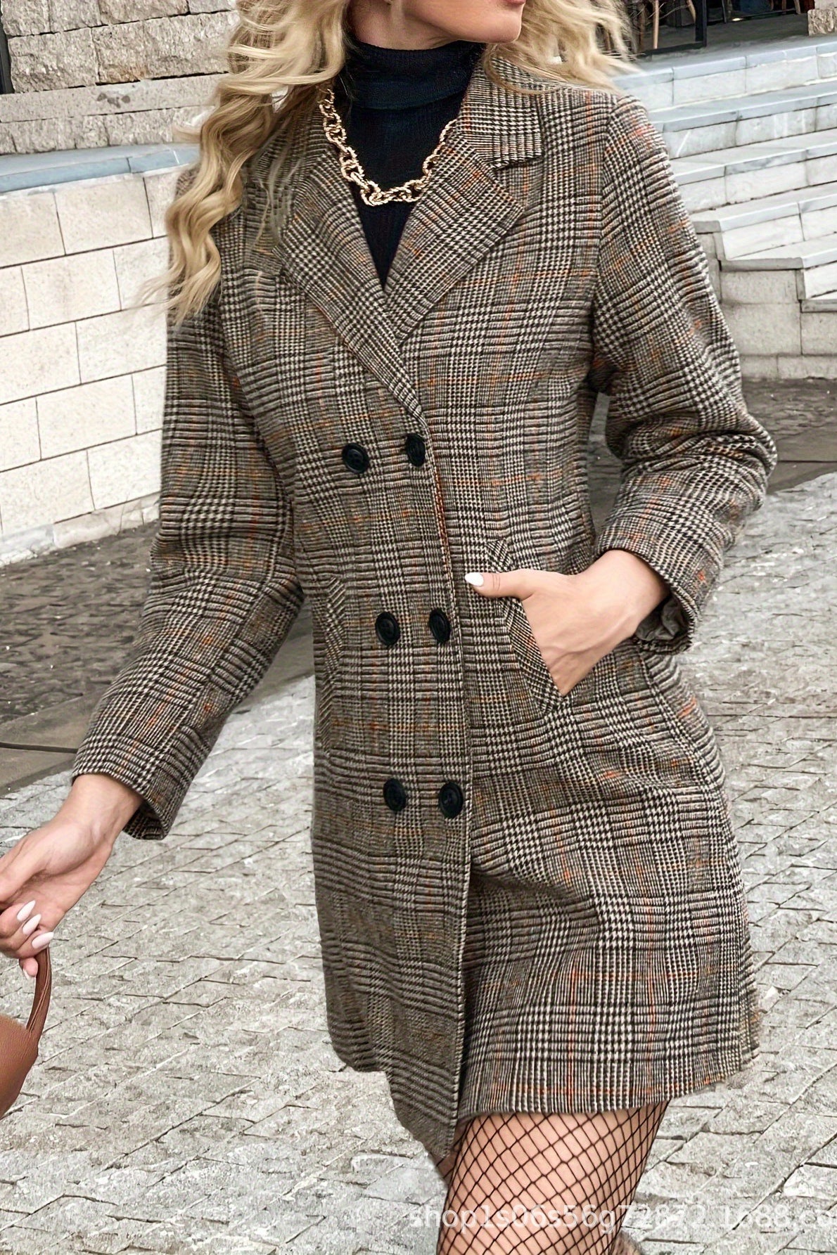 Plaid Double Breasted Blazer Overcoat - Image 4