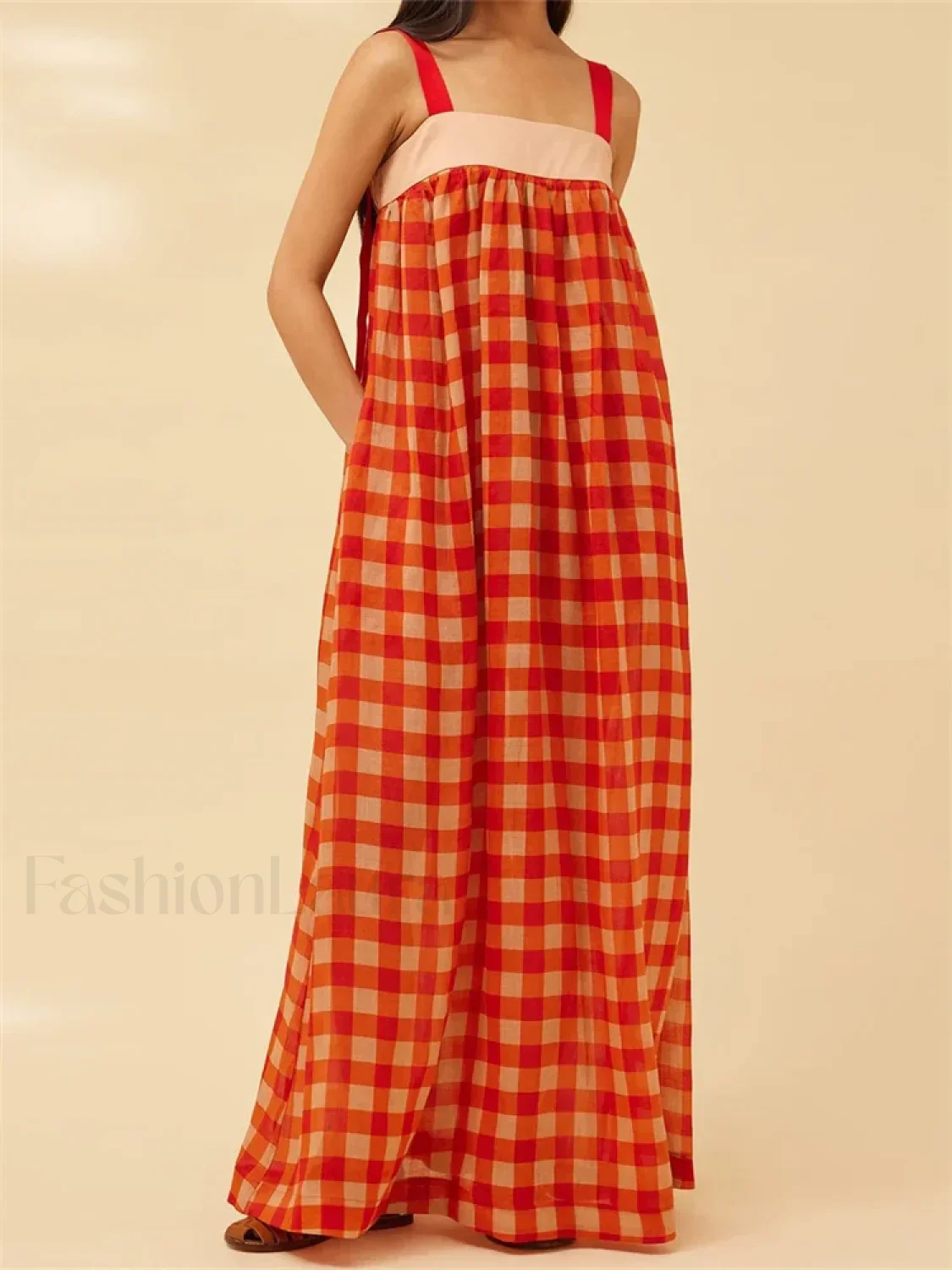 Plaid Patchwork Loose Maxi Dress - Image 4