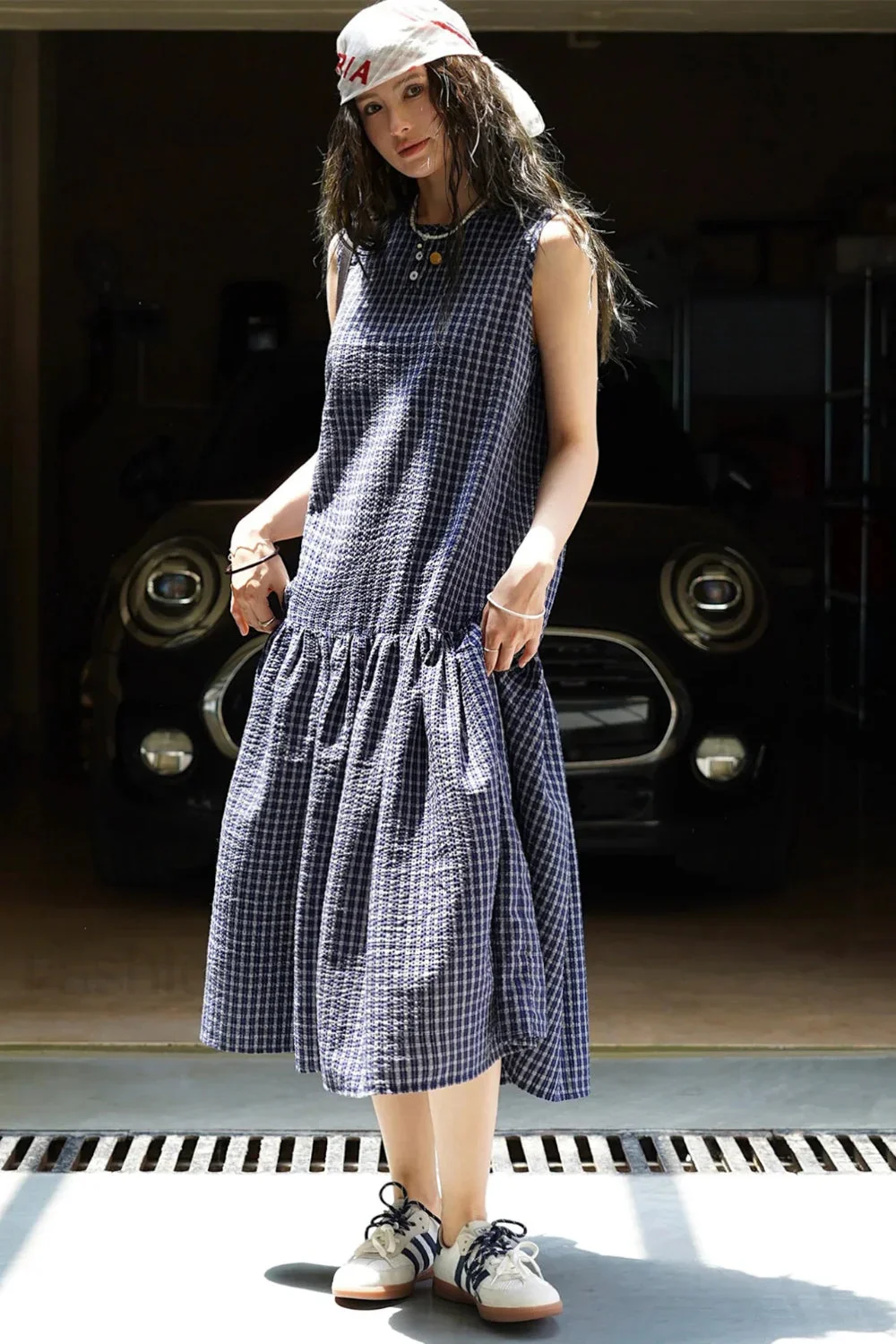 Plaid Sleeveless Loose Waist A-Line Maxi Dress - Image 10