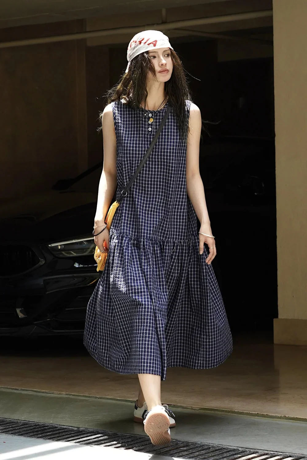 Plaid Sleeveless Loose Waist A-Line Maxi Dress - Image 3