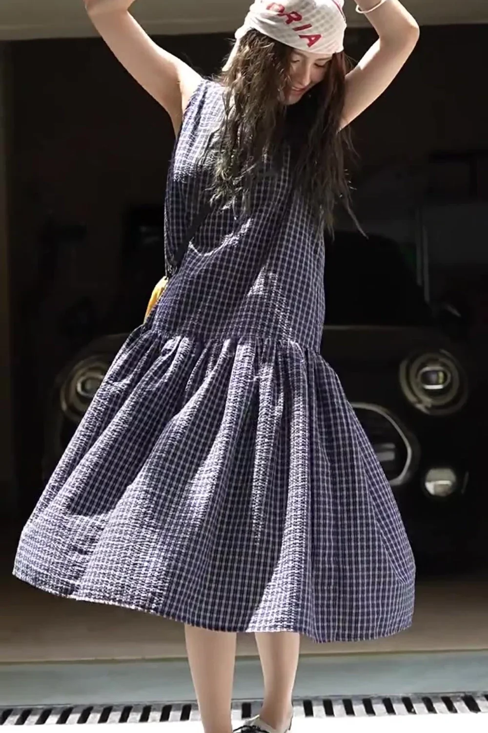 Plaid Sleeveless Loose Waist A-Line Maxi Dress - Image 9