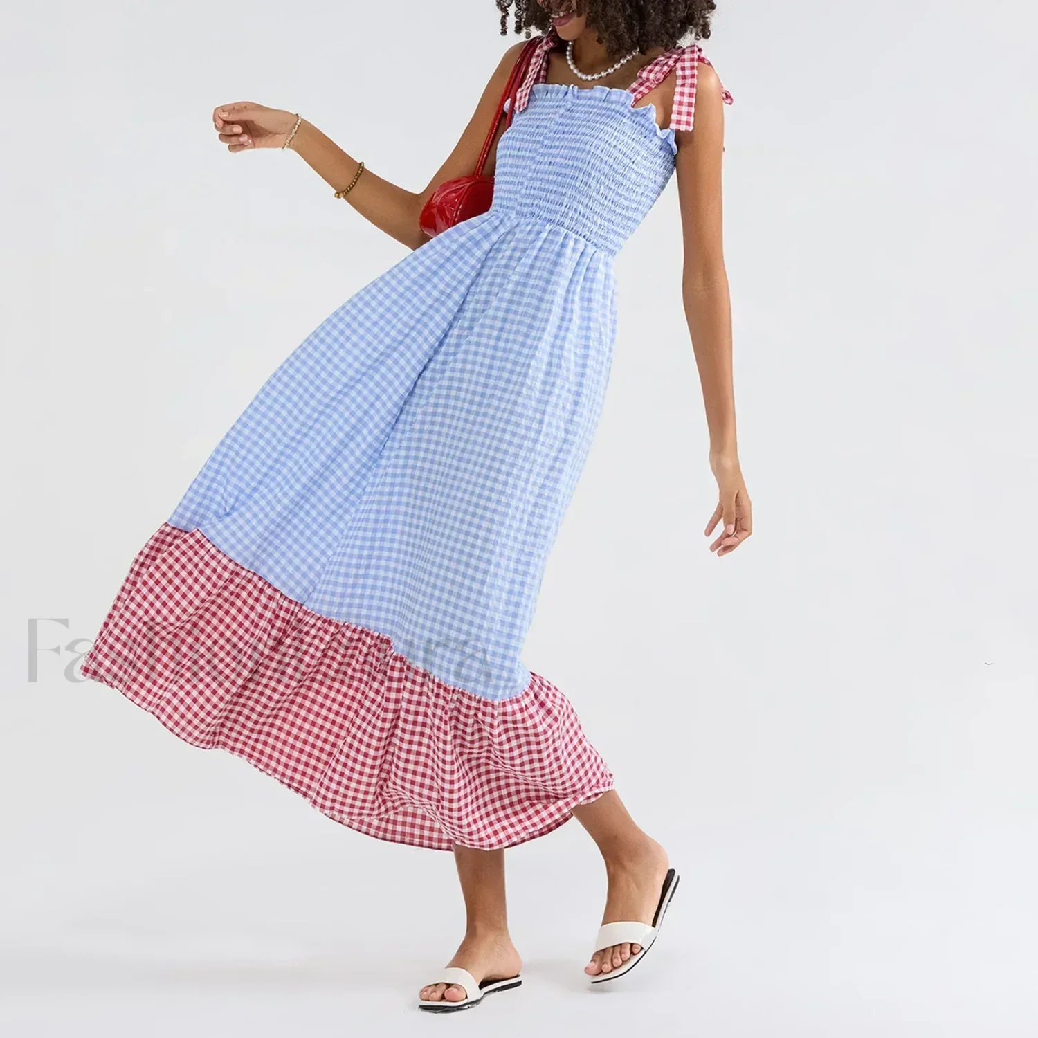 Plaid Tie Strap Swing Maxi Dress - Image 5