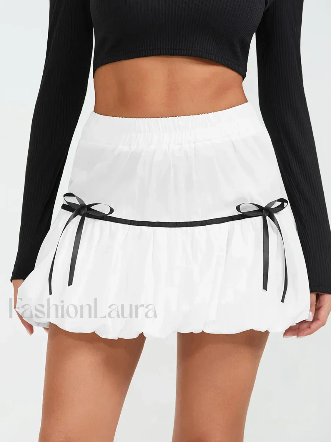 Pleated Bow Bubble Mini Skirt - Image 4