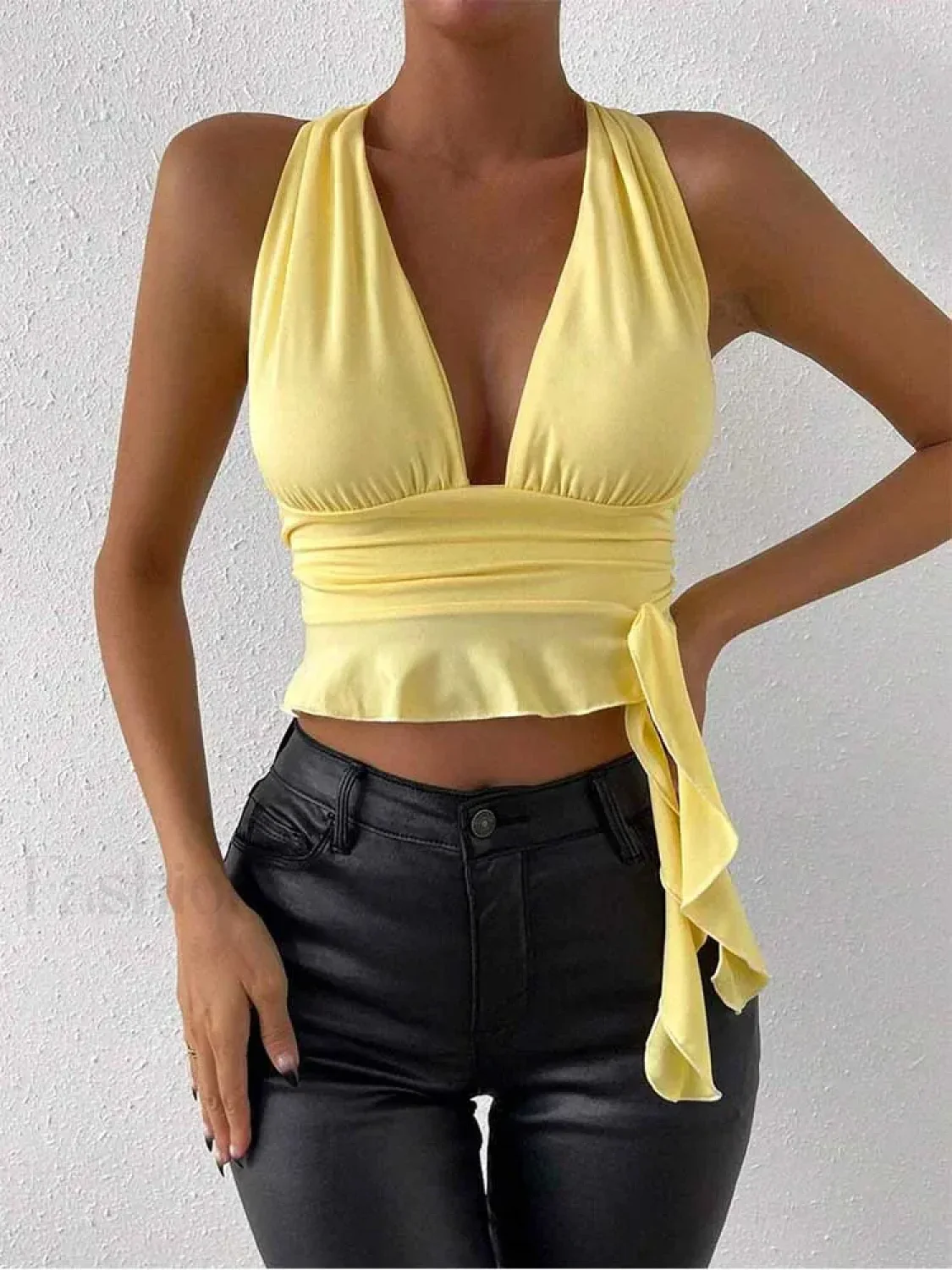 Pleated Deep V-Neck Crop Top - Image 10