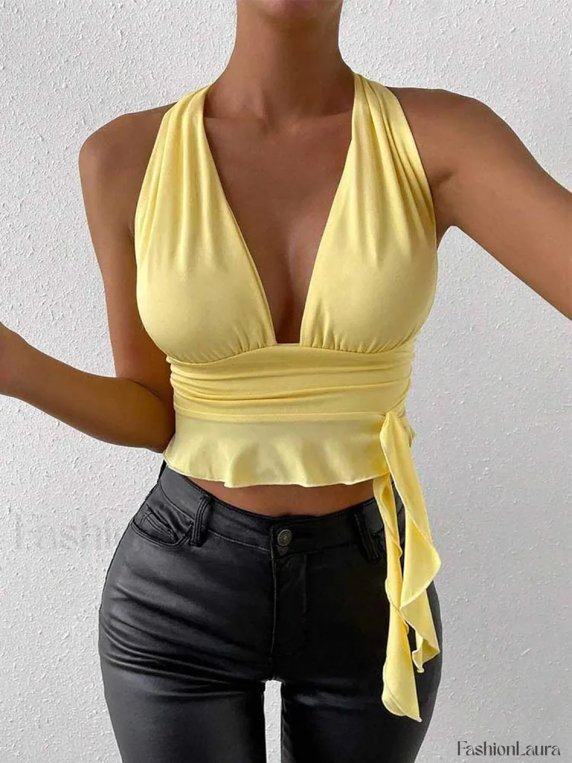 Pleated Deep V-Neck Crop Top - Image 12