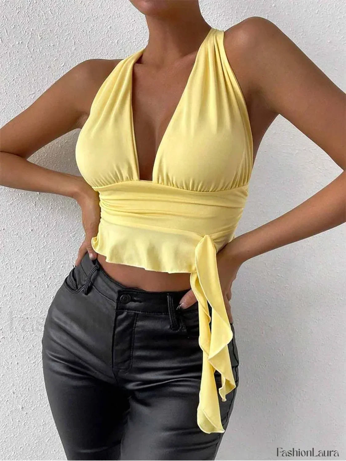 Pleated Deep V-Neck Crop Top - Image 13