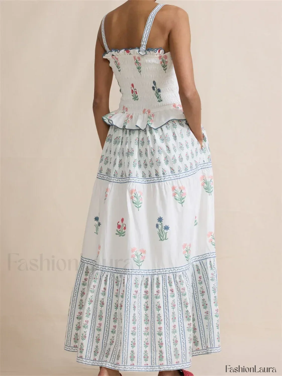 Pleated Floral Ruffle Strap Maxi Dress - Image 11