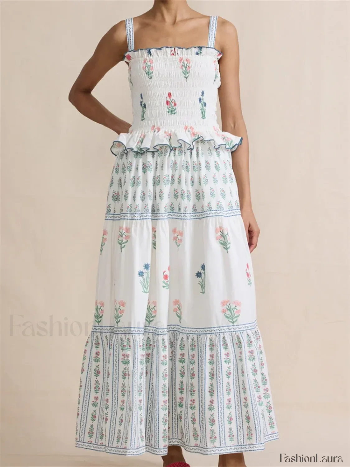 Pleated Floral Ruffle Strap Maxi Dress - Image 12