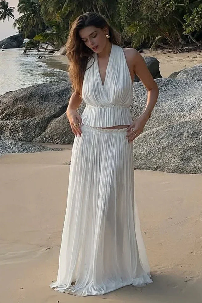 Pleated Halter Top Boho Dress - Image 15