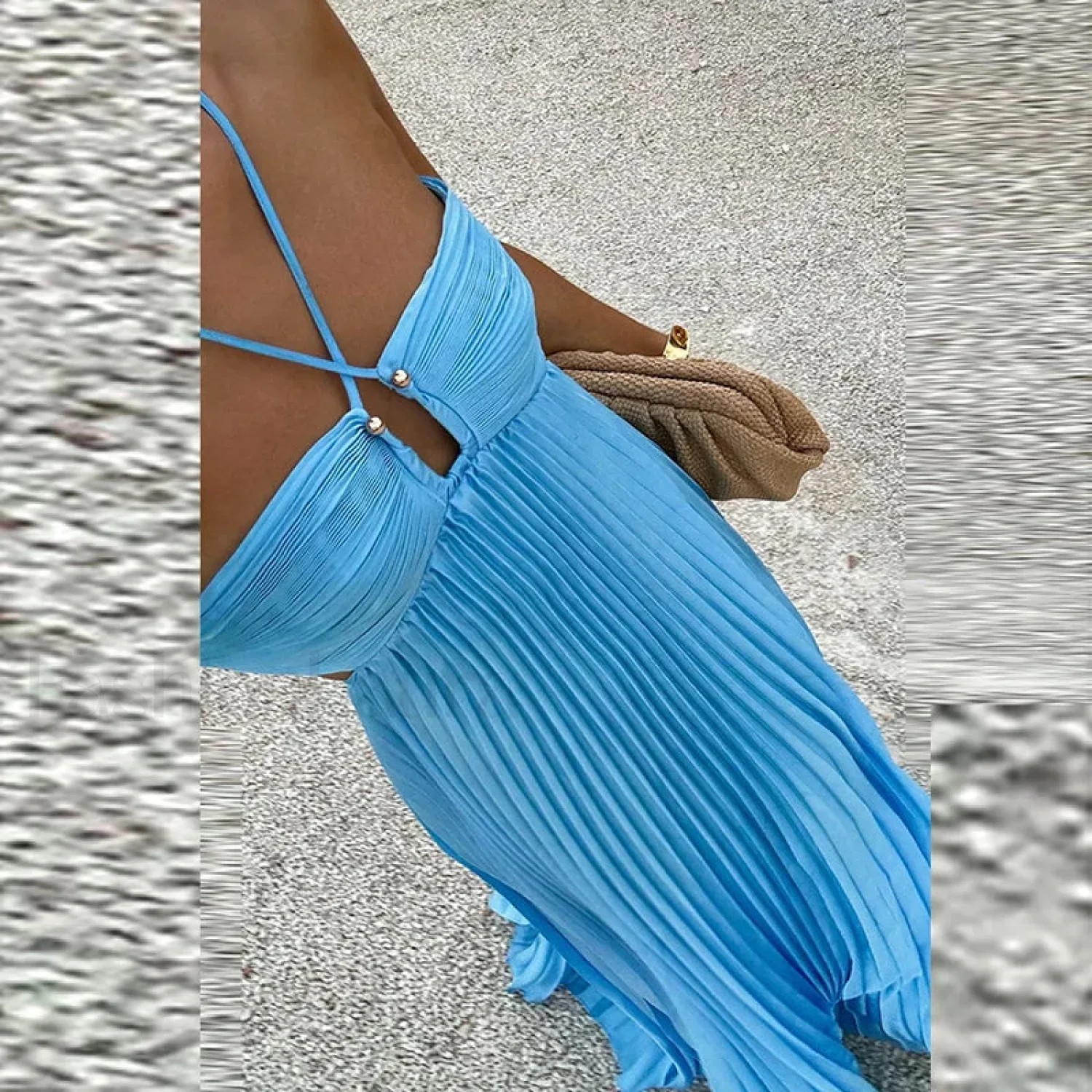 Pleated High Waist Halter Maxi Dress - Image 10