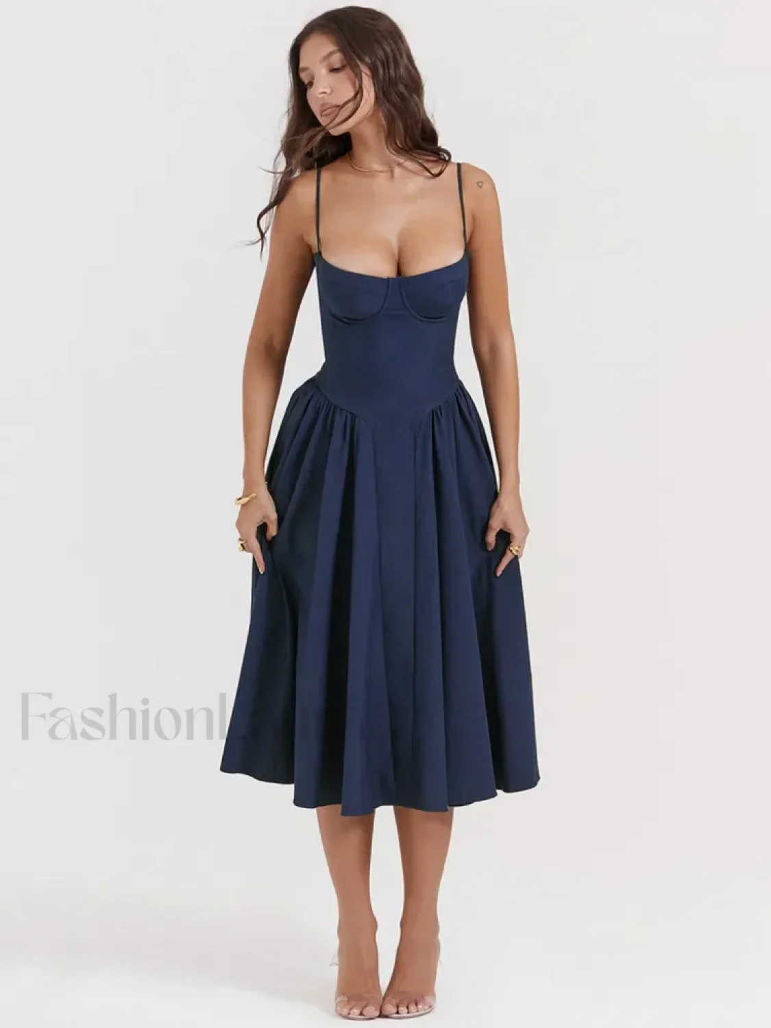 Pleated Spaghetti-Strap Midi Dress - Image 2