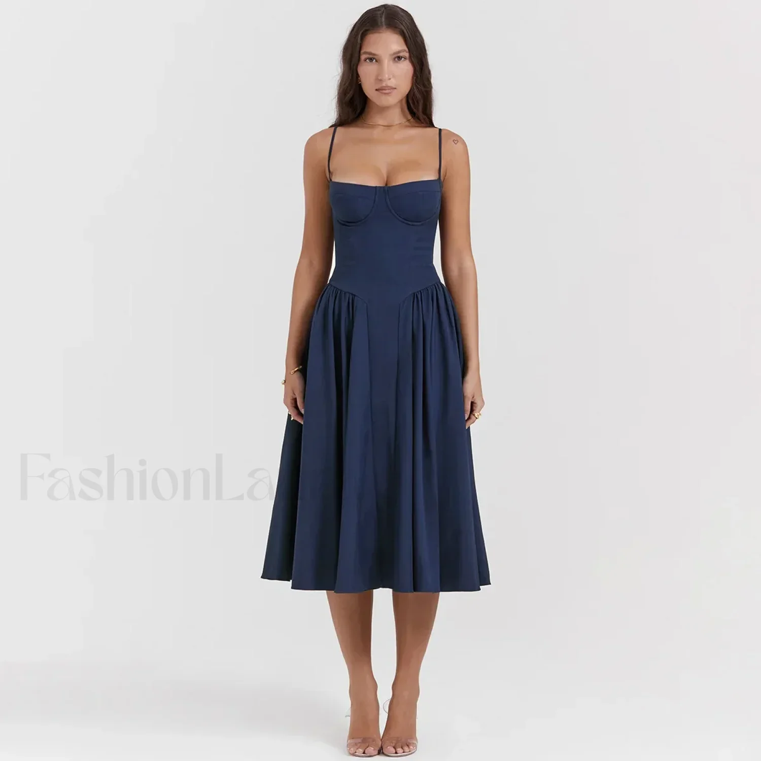Pleated Spaghetti-Strap Midi Dress - Image 9