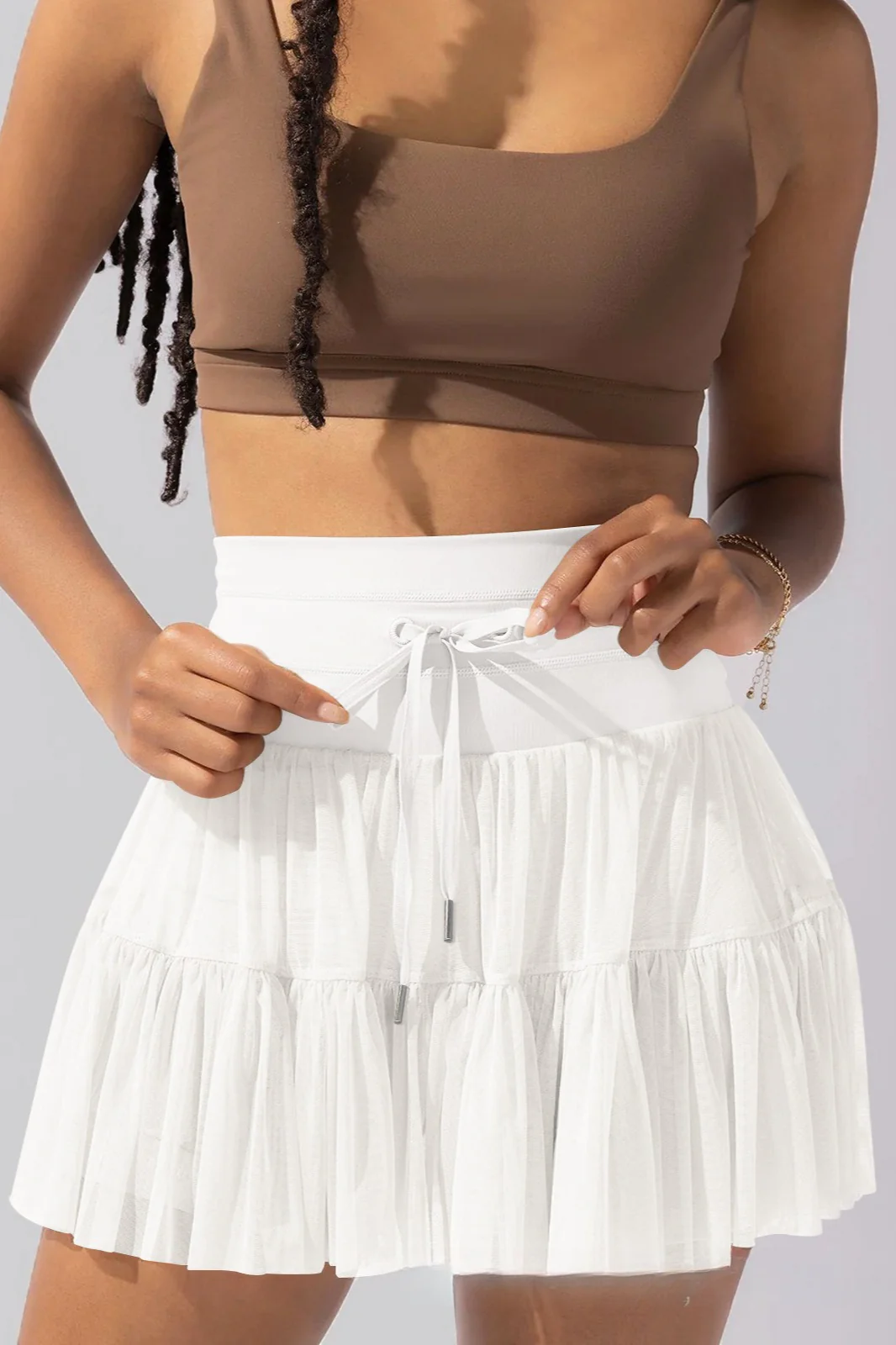 Pleated Tie High Waist Short Skirt - Image 11