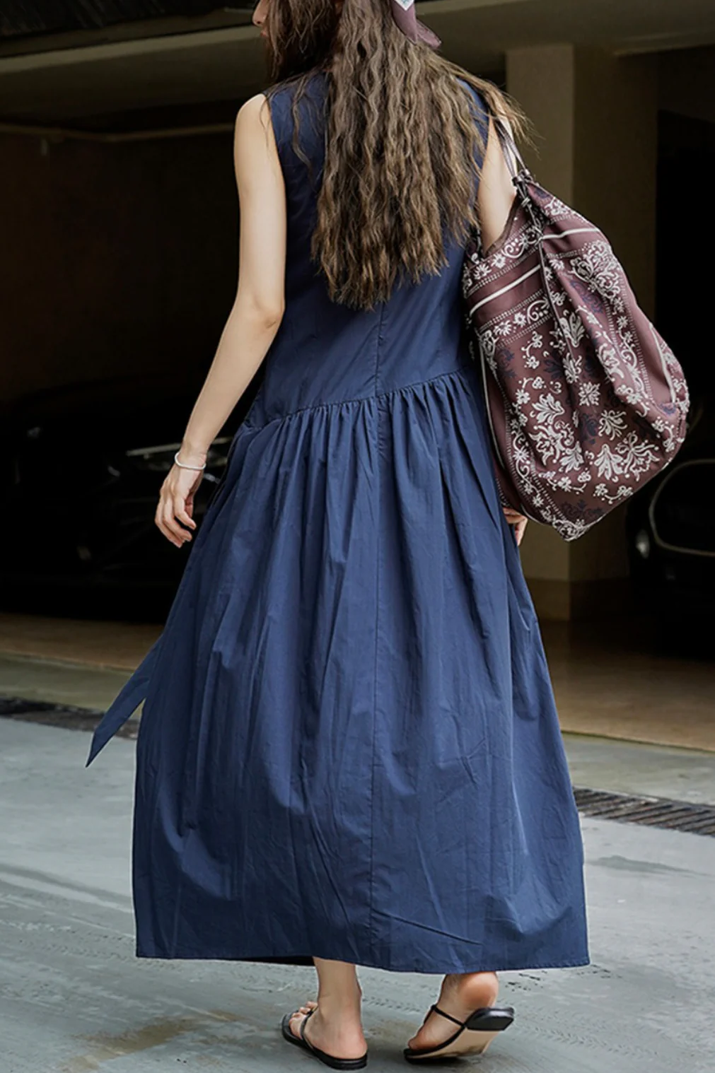 Pleated Tie Strap Lightweight Boho Dress - Image 2