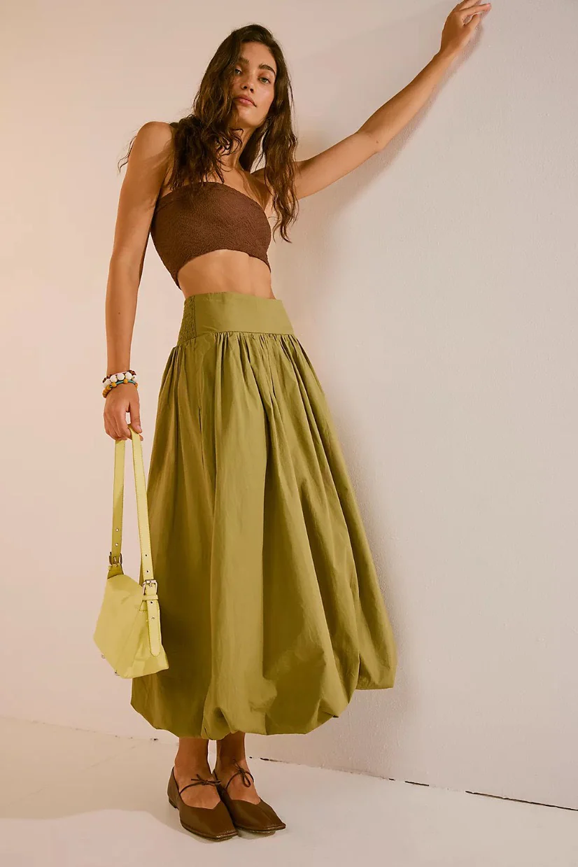 Pocket Smocked Elastic Waist Lantern Skirt - Image 2