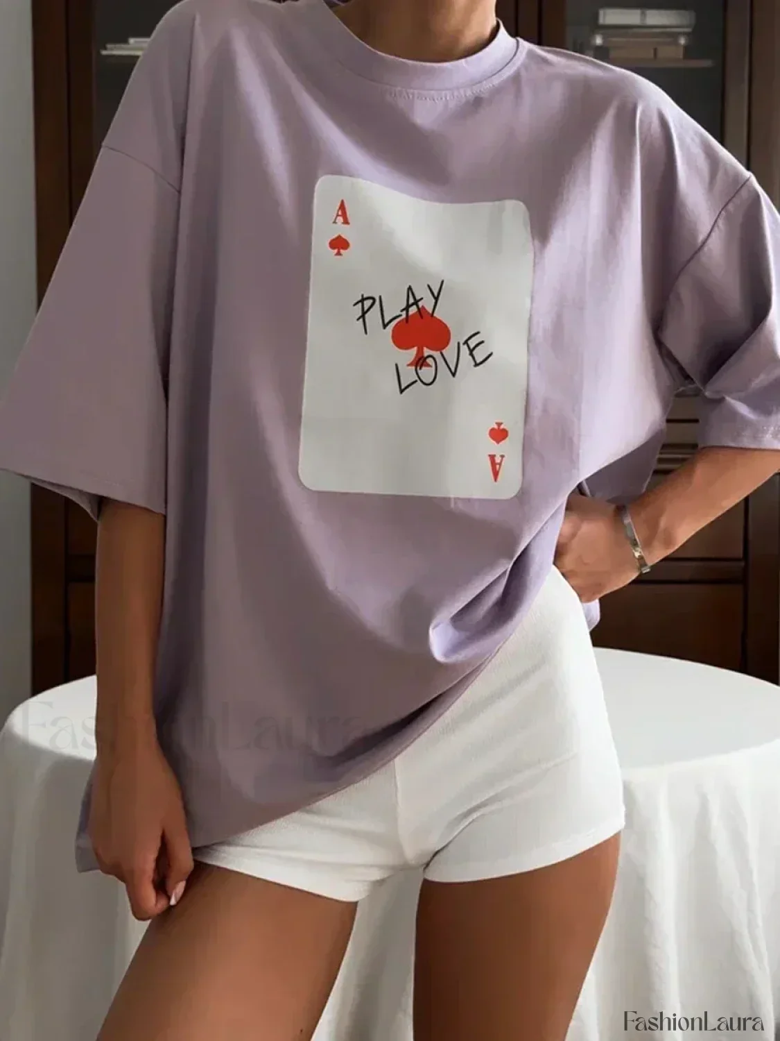 Poker Card Printed Loose Cotton T-Shirt - Image 17