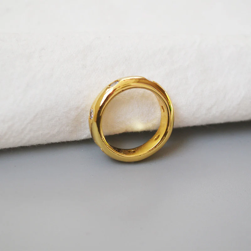 Polished Brass 18K Gold Zirconia Index Ring - Image 3