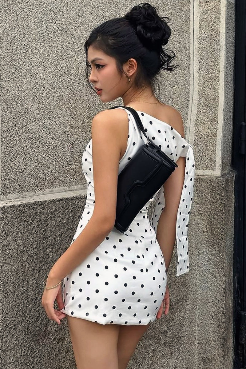 Polka Dot Asymmetrical Slim Fit Mini Dress - Image 4